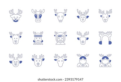 Reindeer icon set. Duotone style line stroke and bold. Vector illustration. Containing deer, moose, earmuffs, boy, girl.