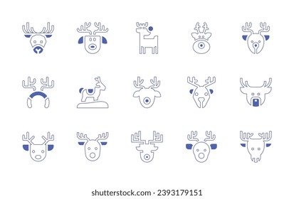 Reindeer icon set. Duotone style line stroke and bold. Vector illustration. Containing deer, reindeer, reindeer antlers.