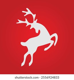 Reindeer icon skipping for Christmas, set on a vibrant red background. Perfect for festive designs, holiday decorations, and Christmas-themed projects.