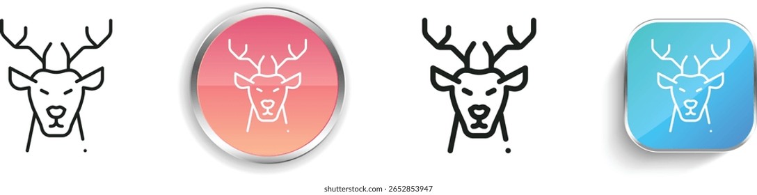 ícone rena. Design fino, linear, regular e estilo botão isolado no fundo branco