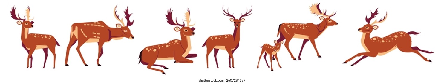 reindeer icons collection cute cartoon characters sketch