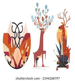 reindeer icons sets colored cartoon characters