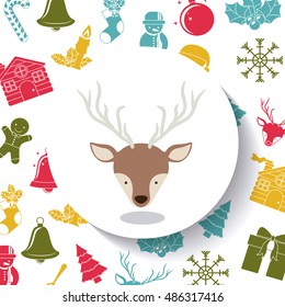 Reindeer inside circle icon. Merry Christmas season and decoration theme. Colorful design. Vector illustration