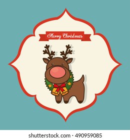 Reindeer inside frame icon. Merry Christmas season celebration and decoration theme. Colorful design. Vector illustration