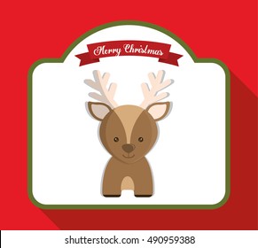 Reindeer inside frame icon. Merry Christmas season celebration and decoration theme. Colorful design. Vector illustration