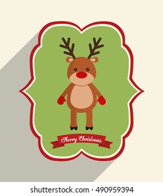 Reindeer inside frame icon. Merry Christmas season celebration and decoration theme. Colorful design. Vector illustration