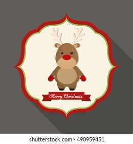 Reindeer inside frame icon. Merry Christmas season celebration and decoration theme. Colorful design. Vector illustration