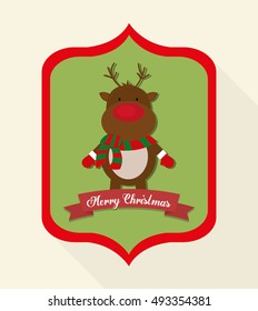 Reindeer inside frame icon. Merry Christmas season celebration and decoration theme. Colorful design. Vector illustration