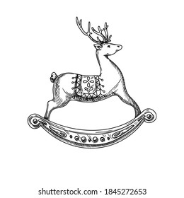 Reindeer isolated on white background. Deer hand drawn, sketch.