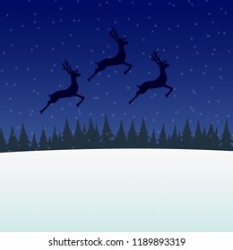 Reindeer jumps against the background of the moon