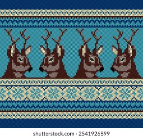 Reindeer knitting texture seamless pattern. Christmas seamless background. Winter design for vector Illustration.