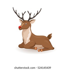 Reindeer lie and relax Christmas vector illustration. Cartoon full face deer. Xmas holiday icons