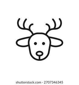 Icono de línea de reno con trazo editable. Estilo de contorno simple. Navidades y símbolo del Año Nuevo. Ilustración vectorial