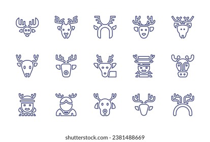 Reindeer line icon set. Editable stroke. Vector illustration. Containing deer, headband, moose, girl, costume, boy.
