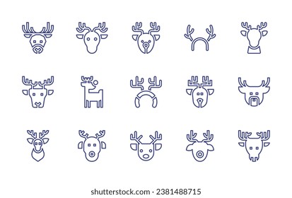 Reindeer line icon set. Editable stroke. Vector illustration. Containing deer, reindeer, reindeer antlers, rudolf.