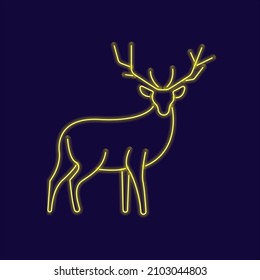 Reindeer, linear style deer, luminous neon style. Vector illustration.