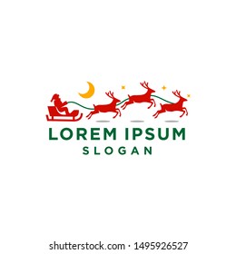 Reindeer logo pulling Santa Claus - cute funny Christmas illustration logo icon vector isolated on white background