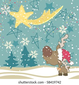 reindeer looking in the falling star