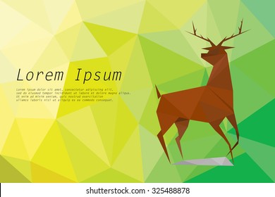 Reindeer lowpoly on yellow green lowpoly background