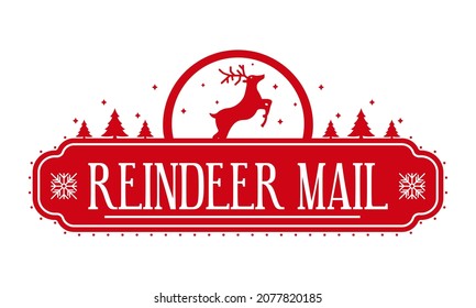 Reindeer mail - Christmas stamp design for handmade gifts and greeting cards.Vector illustration on white background.