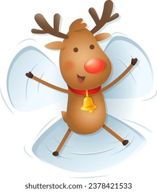 Reindeer making Snow Angels - vector illustration isolated od transparent background