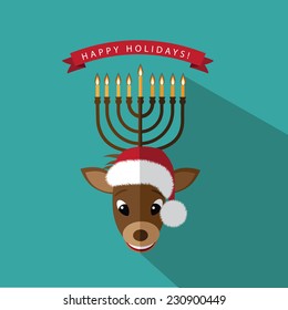 Reindeer Menorah Happy Holidays  flat design EPS 10 vector illustration