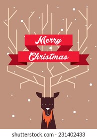 reindeer merry christmas greeting template vector/illustration