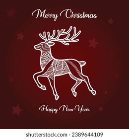 Reindeer merry christmas new year red and white illustration.