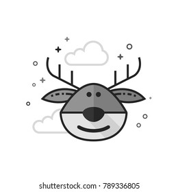 Reindeer the moose icon in flat outlined grayscale style. Vector illustration.