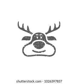 Reindeer the moose icon in grunge texture. Vintage style vector illustration.