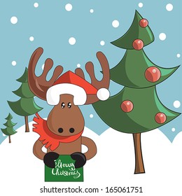 Reindeer on Christmas tree background