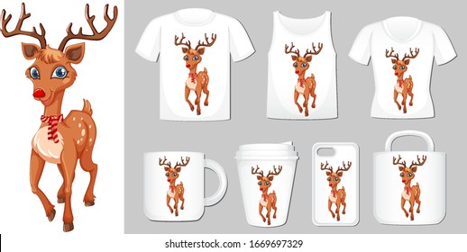 Reindeer on different product templates illustration