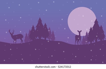 Reindeer on the hill scenery Christmas