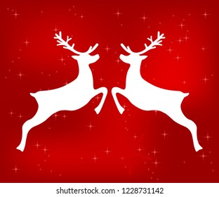 Reindeer on a red glittering Christmas magical background.
