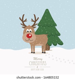 reindeer on snowy winter background