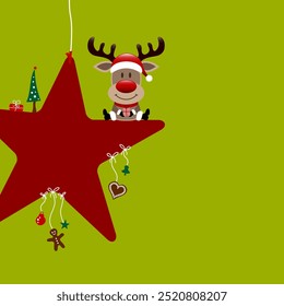 Reindeer On Star With Icons Light Green Dark Red