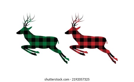 Reindeer On Tartan Checkered Plaid Red And Green , Christmas Day Decoration