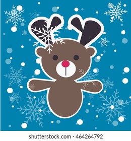 reindeer with open arms and snowflakes backdrop