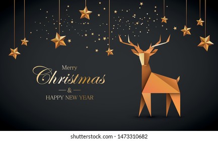 Reindeer Origami. Chrismas Greeting Card Vector.