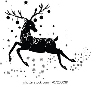Reindeer ornamental silhouette isolated on white background. Vector illustration