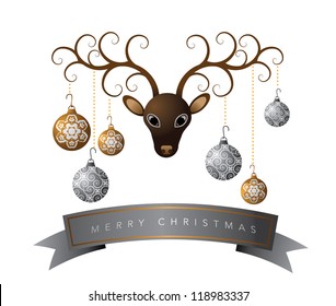 Reindeer and Ornaments Christmas Card Vector