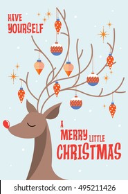 reindeer with ornaments on antlers vector/illustration