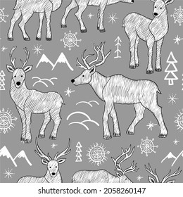 reindeer outline seamless pattern gray