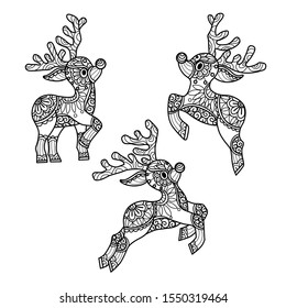 Reindeer pattern.
Zentangle stylized cartoon isolated on white background. 
Hand drawn sketch illustration for adult coloring book. 
