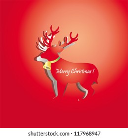Reindeer peel off from red paper background, create by vector