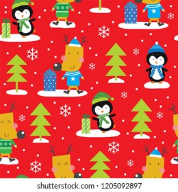 reindeer and penguin seamless christmas pattern