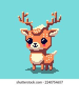 reindeer pixel cartoon isolated on light blue background, vector illustrator