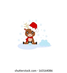 Reindeer playing snowballs 