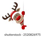 Reindeer Pointing On Banner Left Outside Dark Red