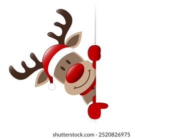 Reindeer Pointing On Banner Left Outside Dark Red